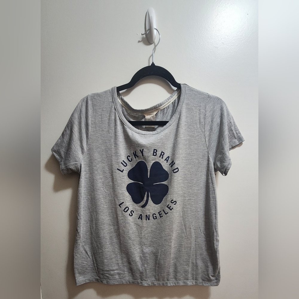 Lucky Brand Gray Tee with Navy Clover Size Large